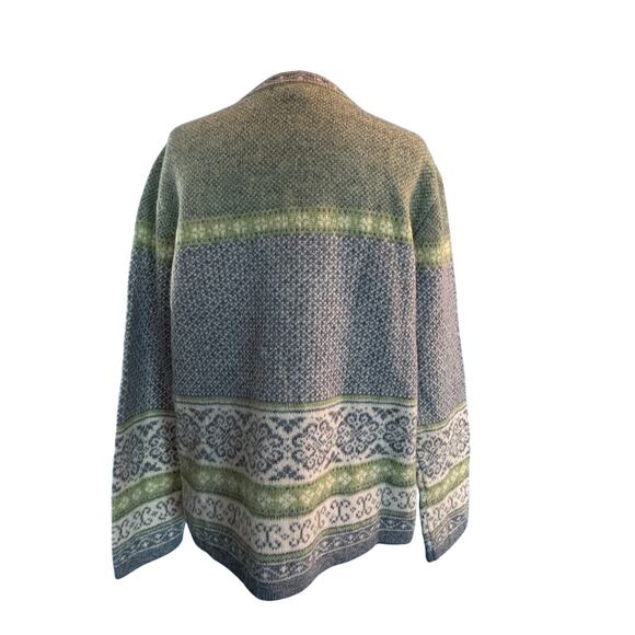 Susan Bristol Nordic Cardigan Sweater Jacket 100% Wool Metal Clasp Fair Isle M - Picture 2 of 7